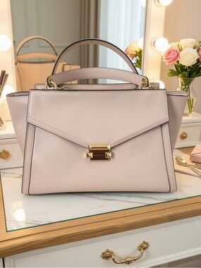 Michael Kors Whitney Large Leather Top Handle Satchel Soft Pink Gold NWT